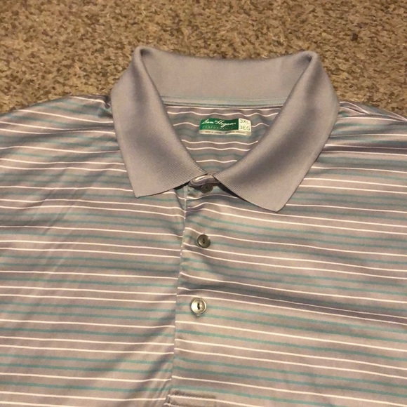 Ben Hogan Performance Green, White and Gray Striped Golf Polo Shirt - Picture 6 of 6